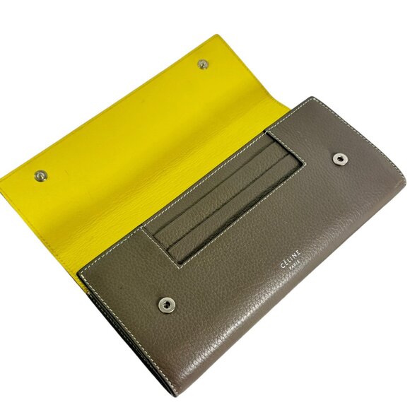 CELINE Taupe Leather Large Flap Multifunction Women's Long Wallet Made in Italy - Picture 6 of 15
